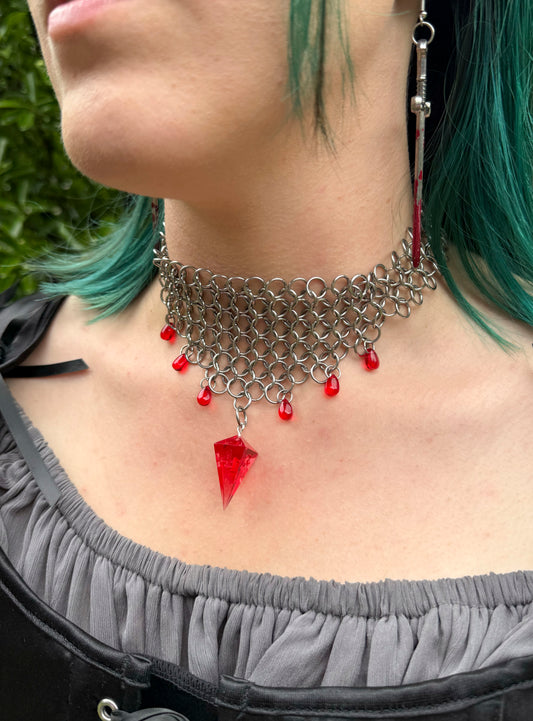 Chainmail dice choker, 14-17 inches